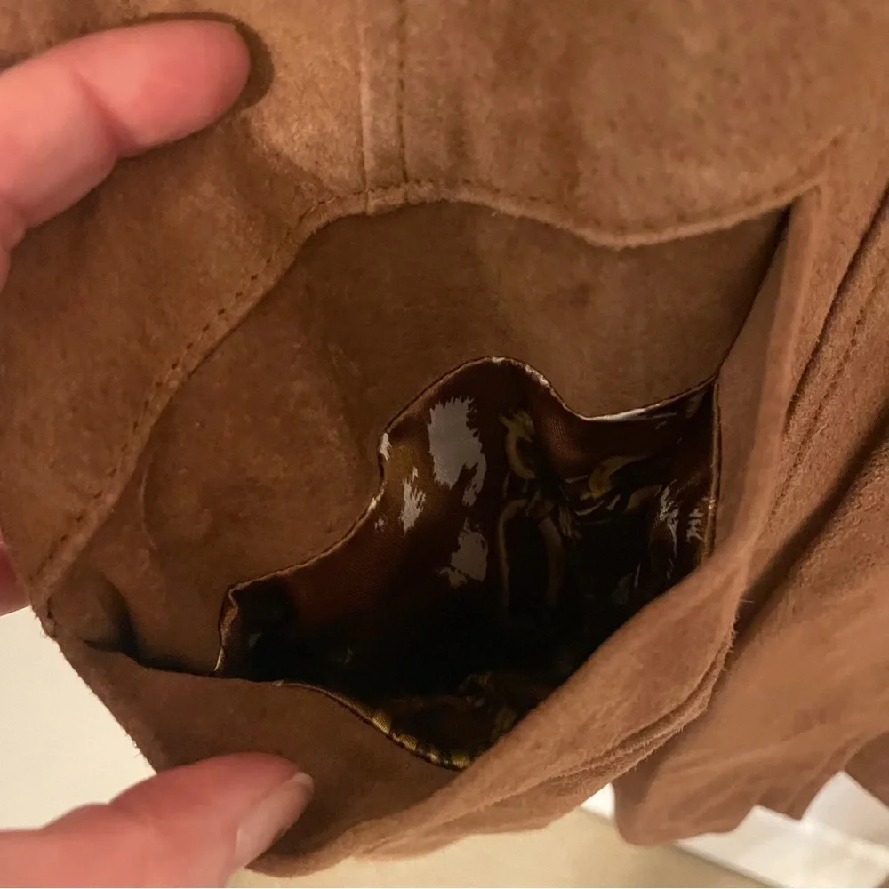 Dennis Basso Brown Trench Coat with Plush Fabric and Belted Waist - Picture 7 of 16